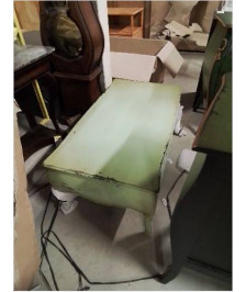 TABLE BASSE STYLE RÉGENCE ACAJOU LAQUE VERT   2 TIROIRS PLATEAU MDF B 020
